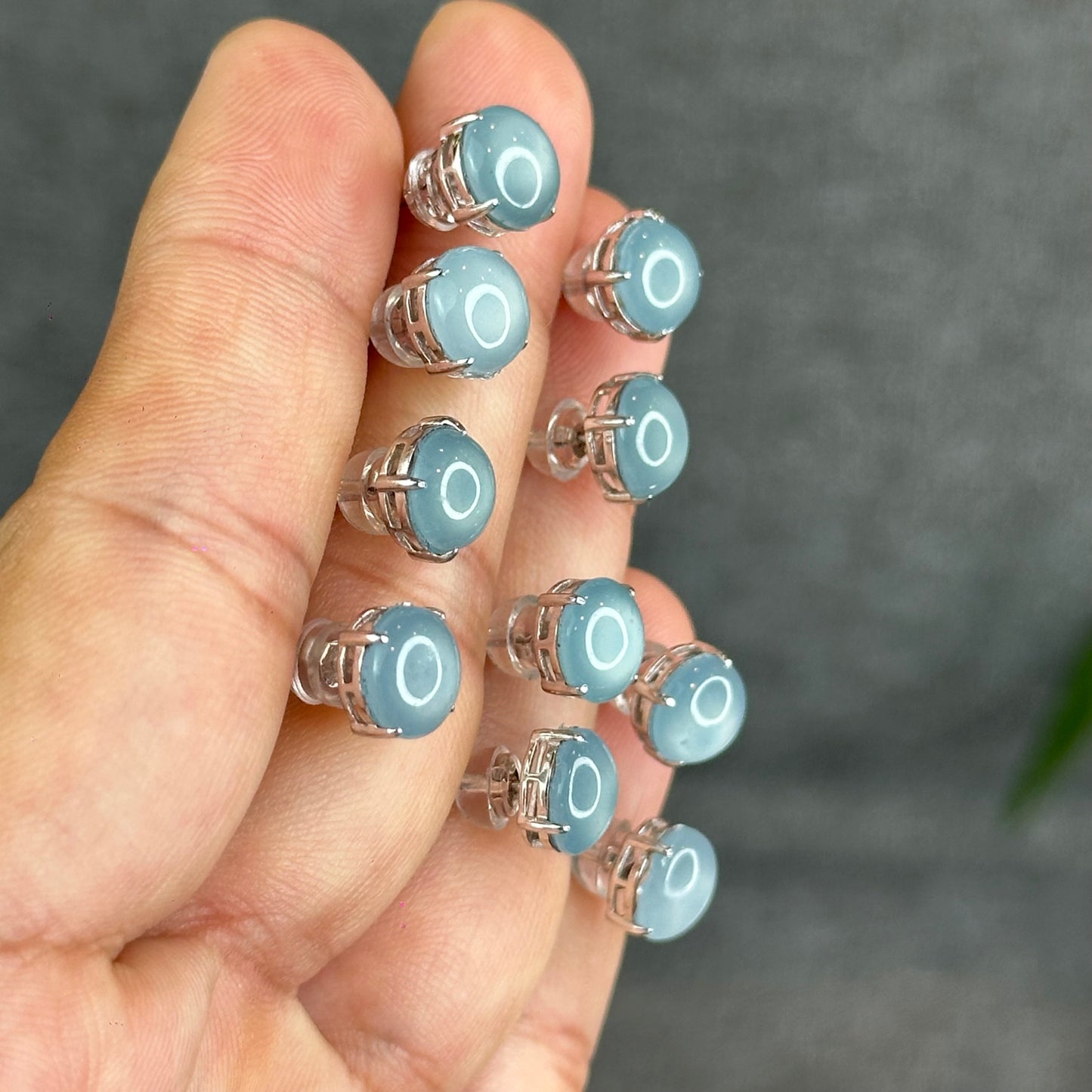 Natural Water Green Jadeite Jade Stud Earrings with S925 Silver Setting - High Quality