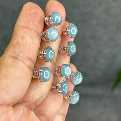Natural Water Green Jadeite Jade Stud Earrings with S925 Silver Setting - High Quality