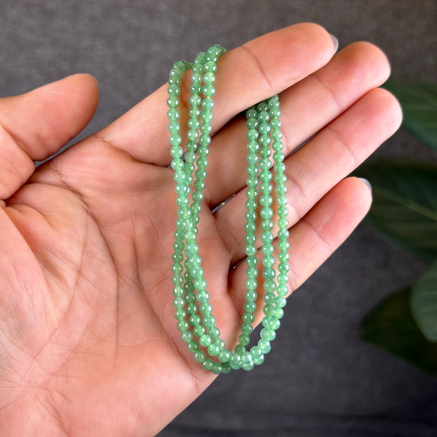 Apple Green Icy Jadeite Jade Type A Triple Wrap Bracelet Size 4 mm