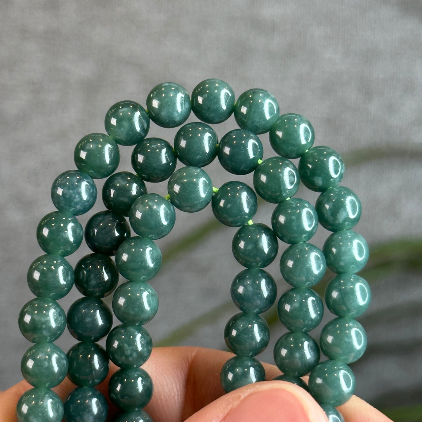 Natural Water Green Jadeite Jade Necklace Size 6 mm