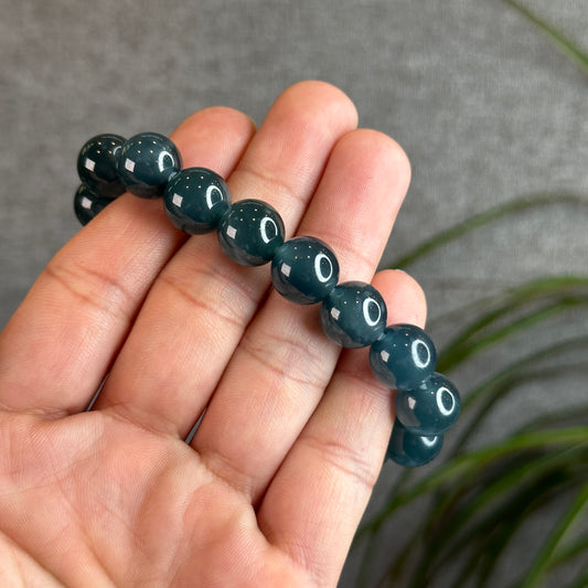 Natural Dark Blue Water Jadeite Jade Bracelet Size 11.8 mm with Gem Review Certificate