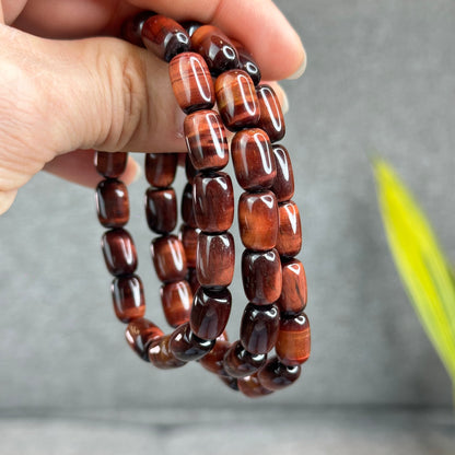 Natural Red Tiger Eye Barrel Bracelet Size 8 mm