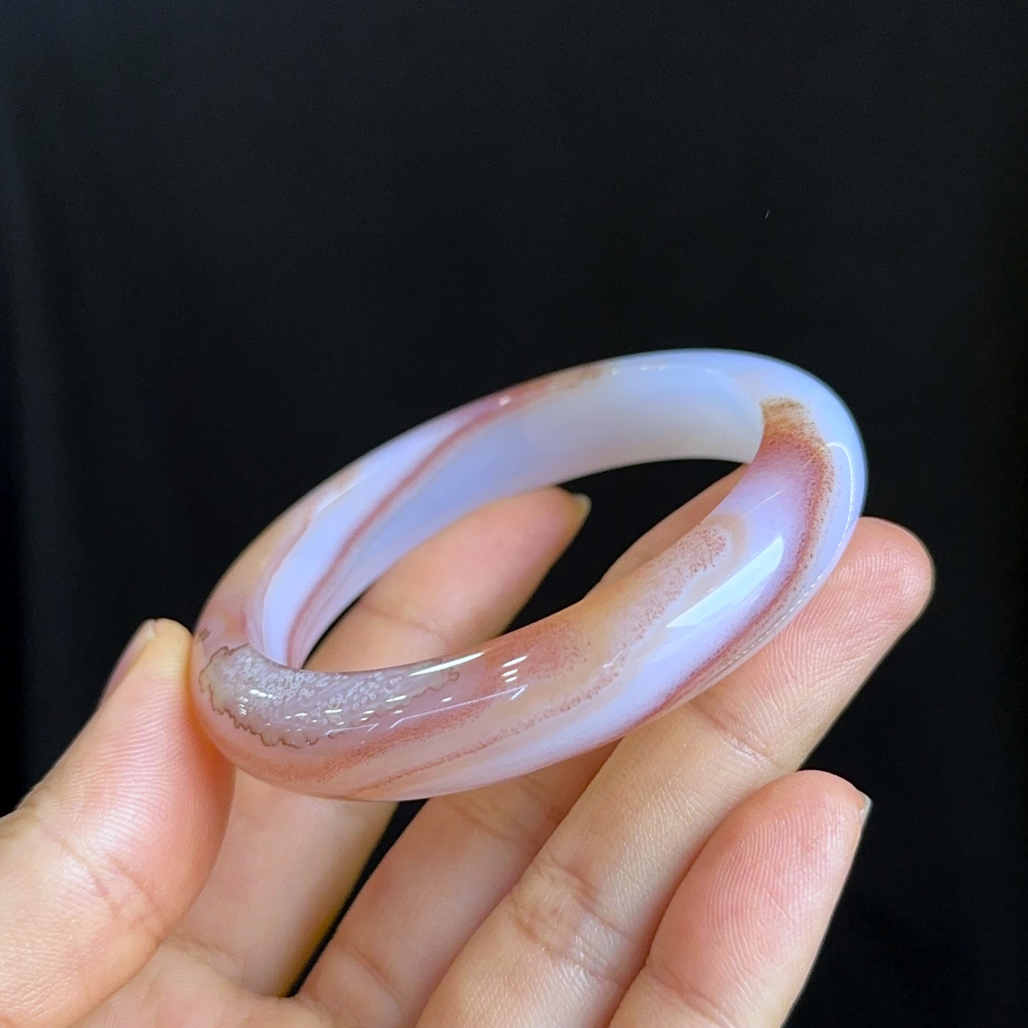 Special Natural Agate Bangle Leaf Style Size 53 mm