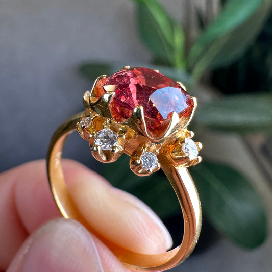 Spinel Ring with Diamond and 14 K gold setting