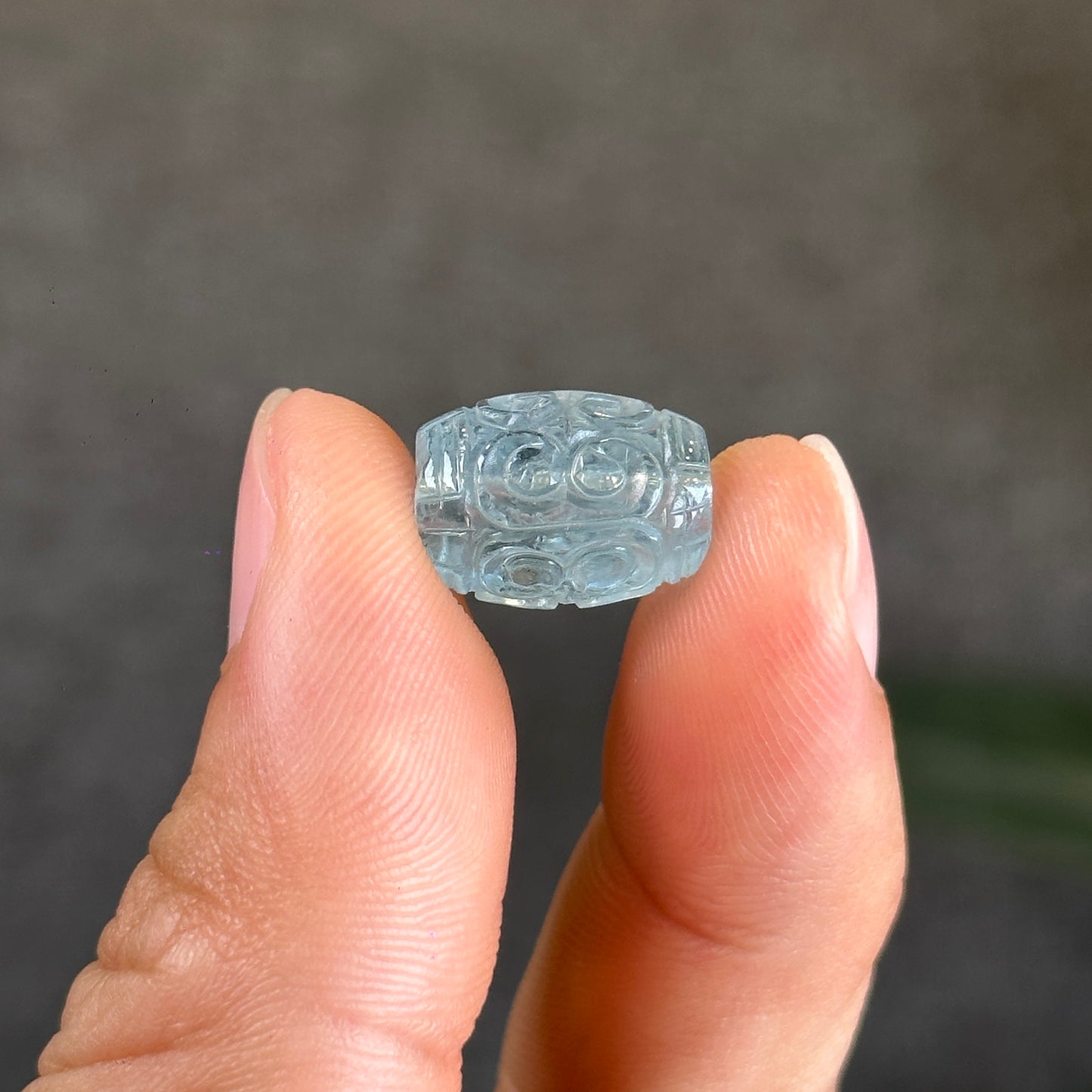 Aquamarine Beryl Carved Lu Thong Bead Size 10.5 mm