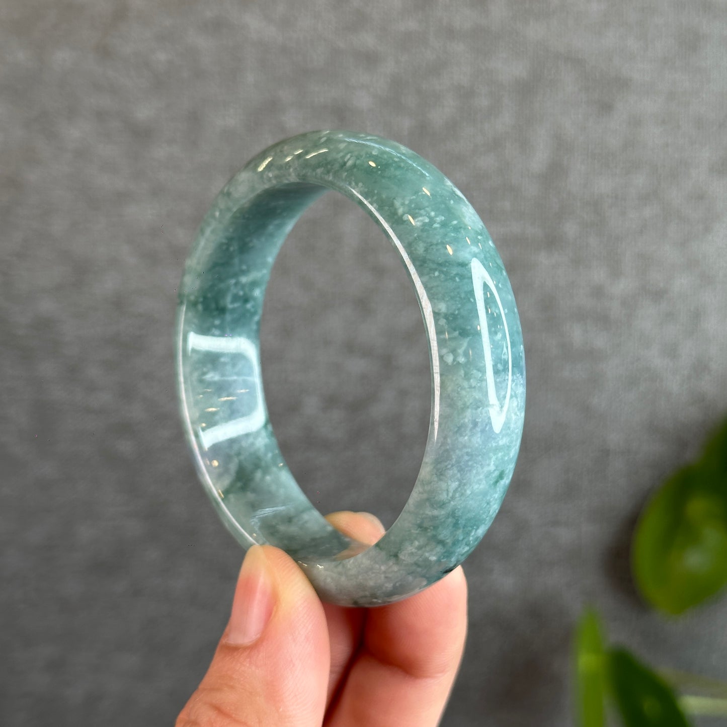 Water Green Jadeite Jade Bangle Leaf Style Size 55 mm