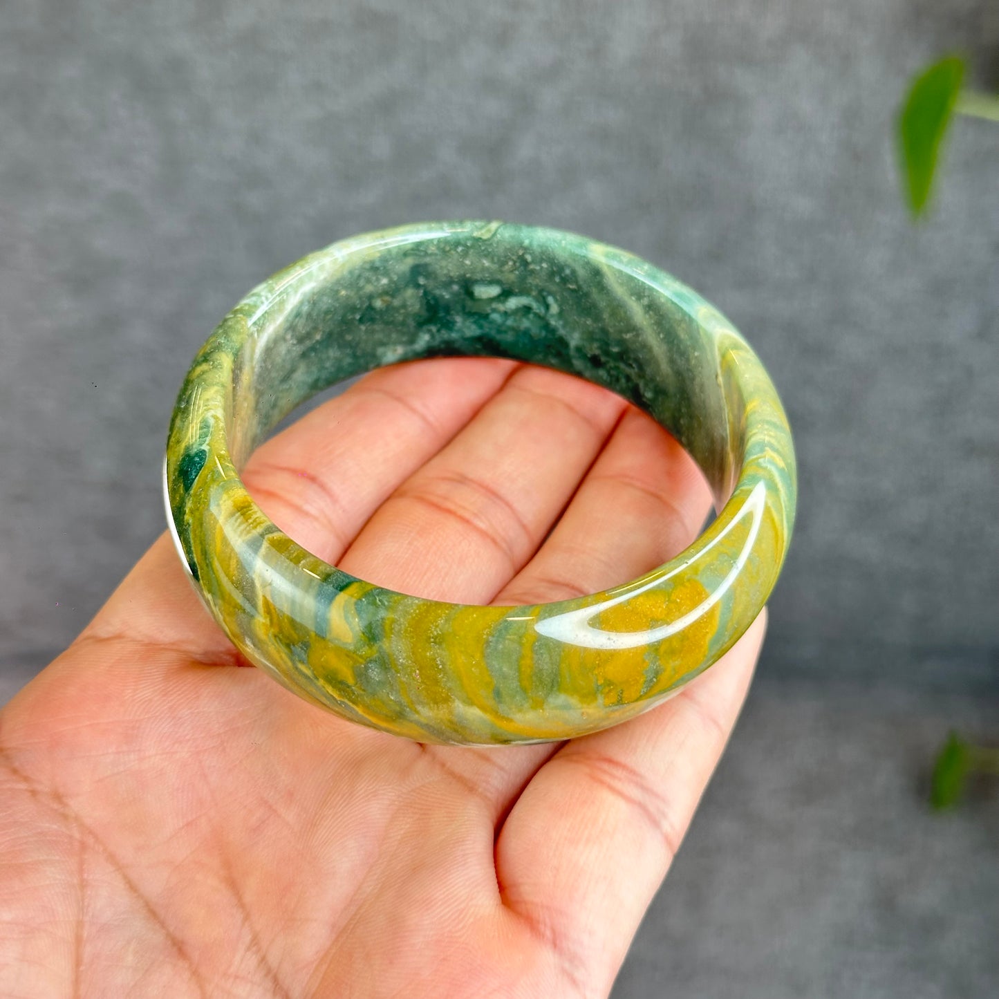 Colourful Natural Chalcedony Bangle Leaf Style Size 58.2 mm