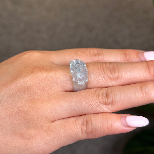 Bague aigue-marine naturelle sculptée en fleurs, taille 1.6