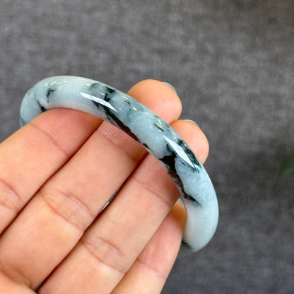 Water Green Floral Pattern Jadeite Jade Bangle Chopstick Sytle Size 53.4 mm