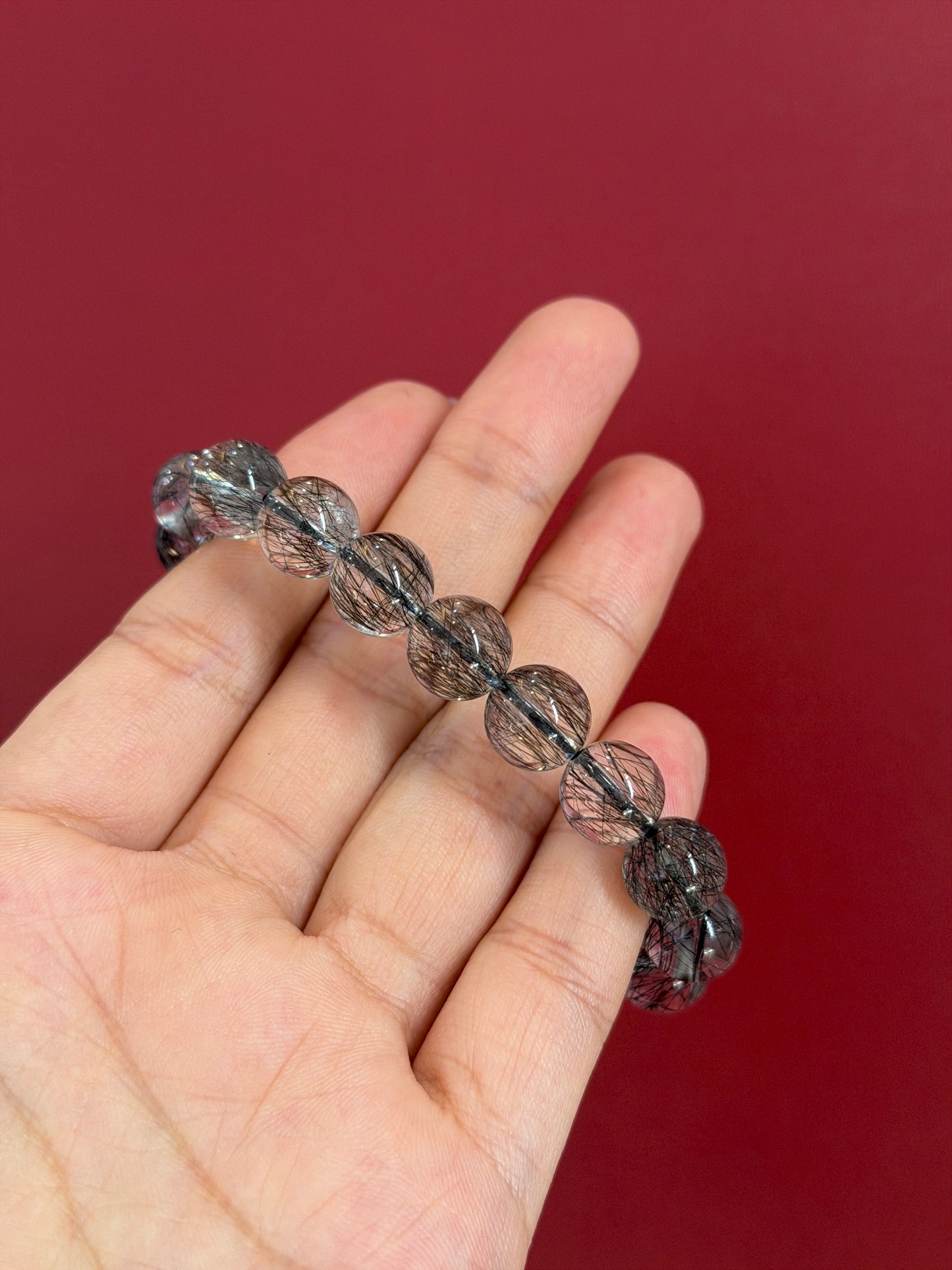 Natural Black Rutilated Quartz Bracelet Size 10 mm