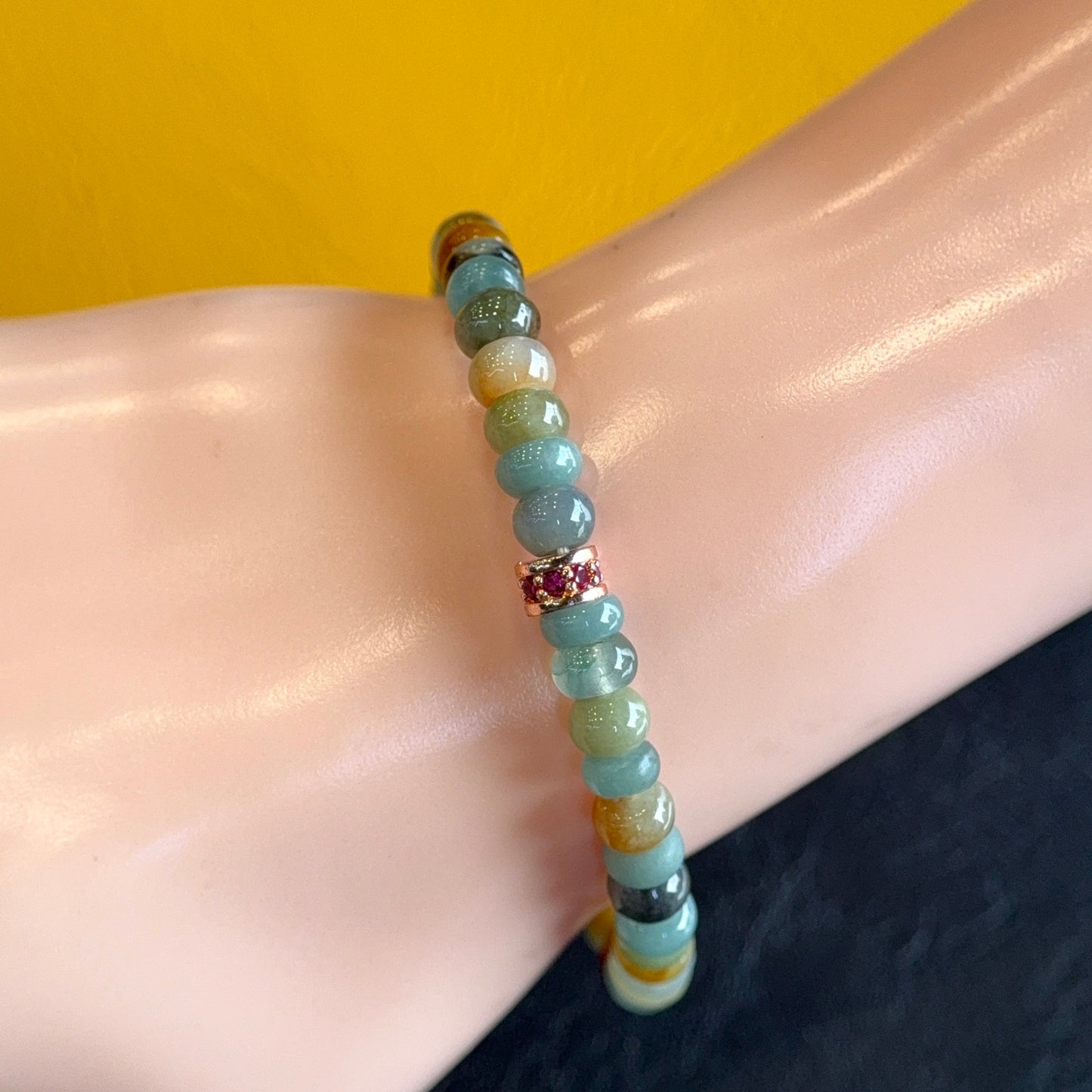 Natural Multi-Colour Jadeite Jade Rondelle Bracelet Size 6 mm
