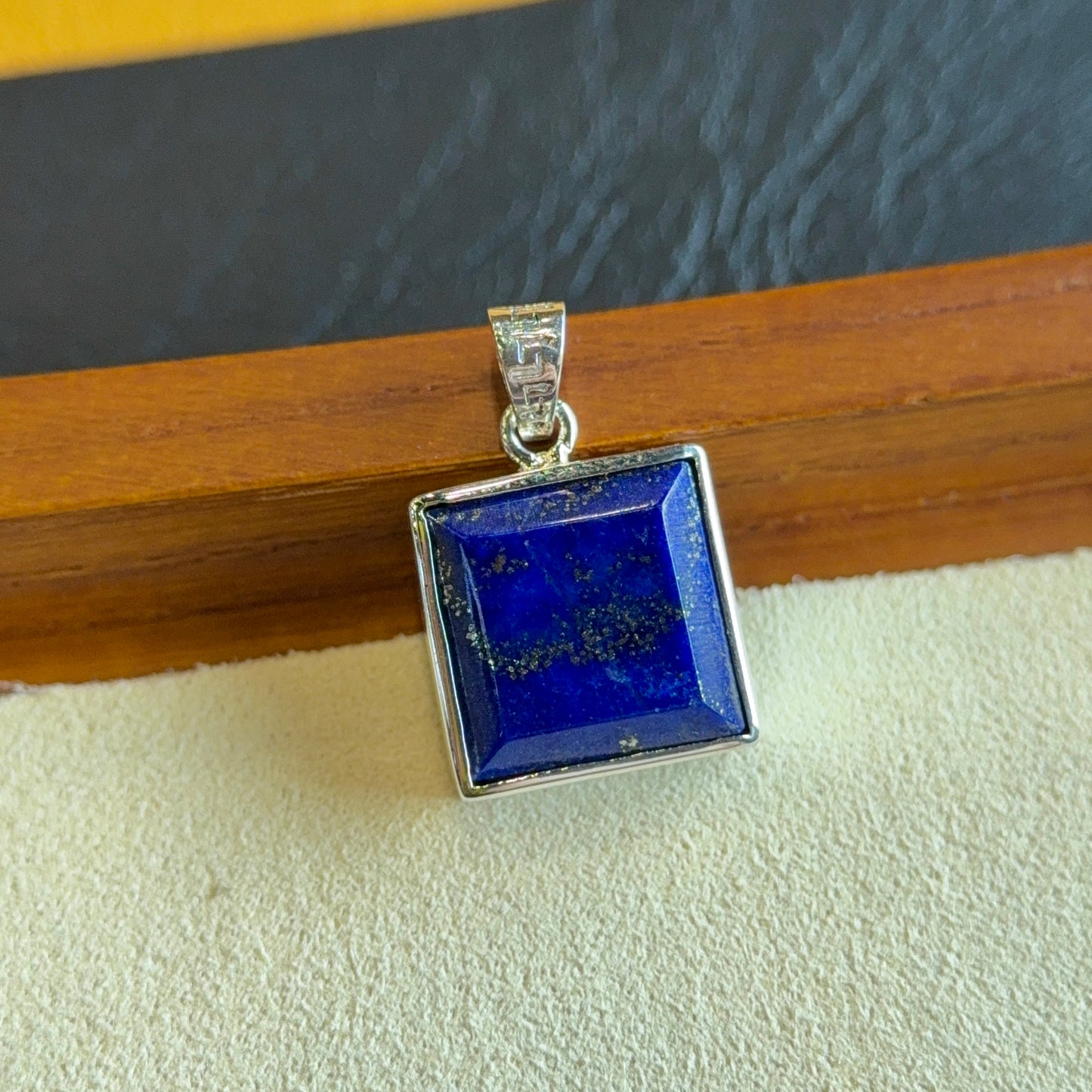 Natural Lapis Lazuli Square Pendant in Gold Platted Silver Plated Setting