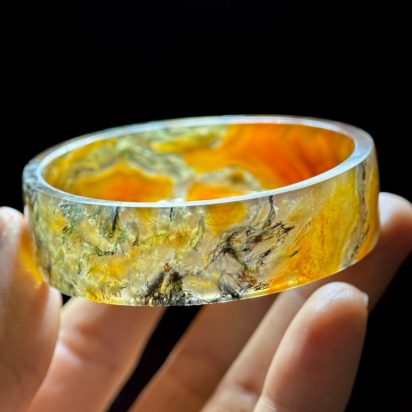 Natural Moss Agate VIP Bangle Square Style Size 52 mm