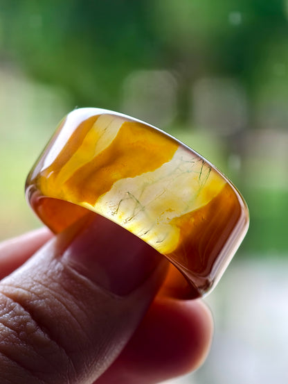 Natural Orange  Moss Agate Ring Square Style Size 2.35