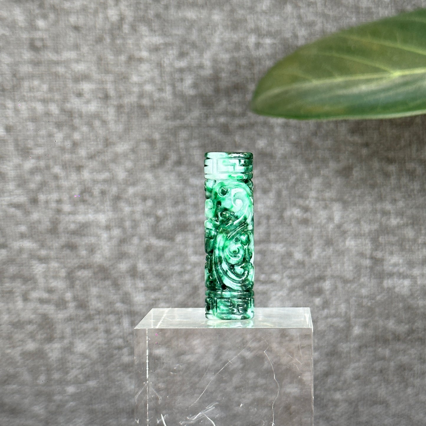 Nhu Y Carved Jadeite Jade Cylinder Pendant