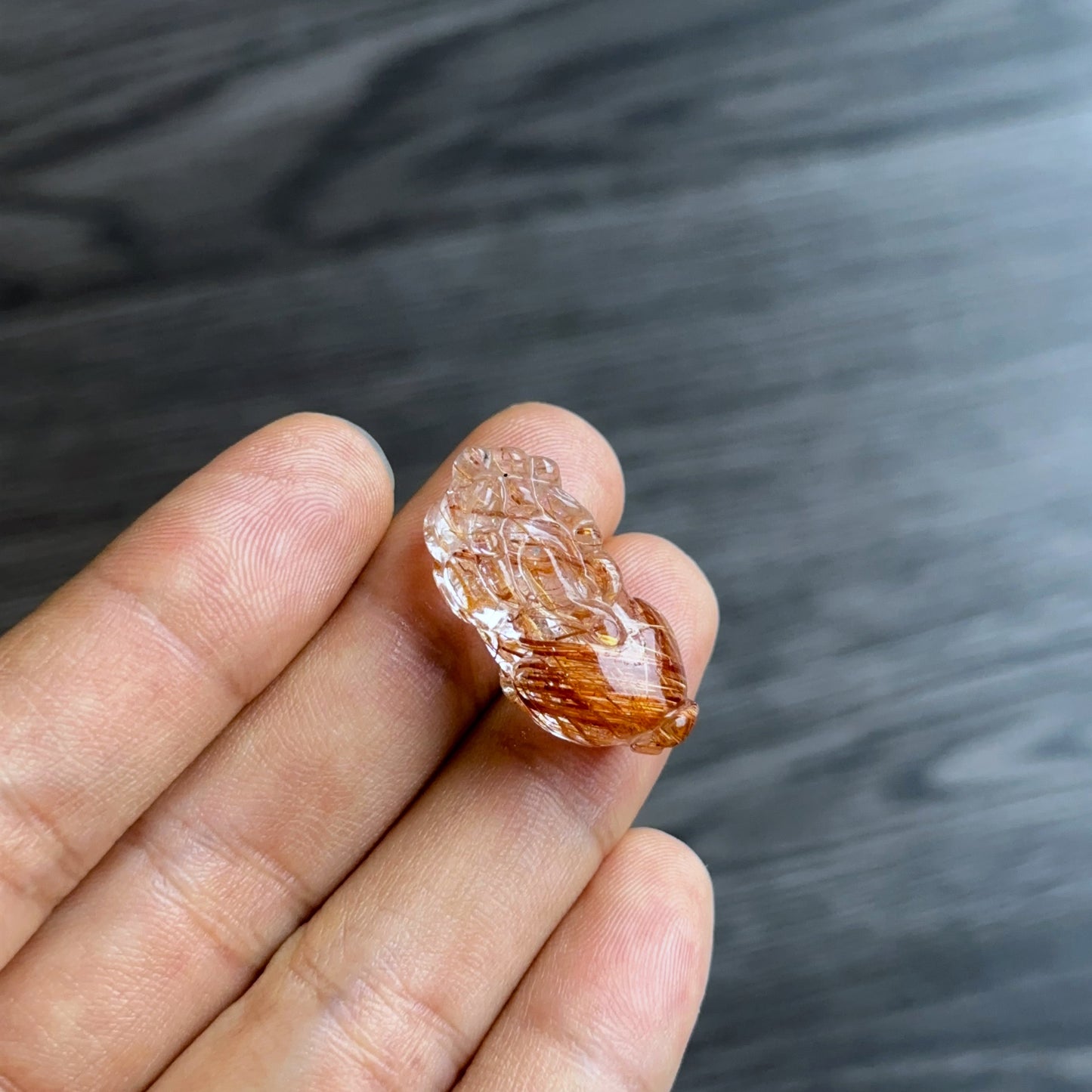 Pixiu Red Brown Rutilated Quartz Pendant in 10k Yellow Gold Setting