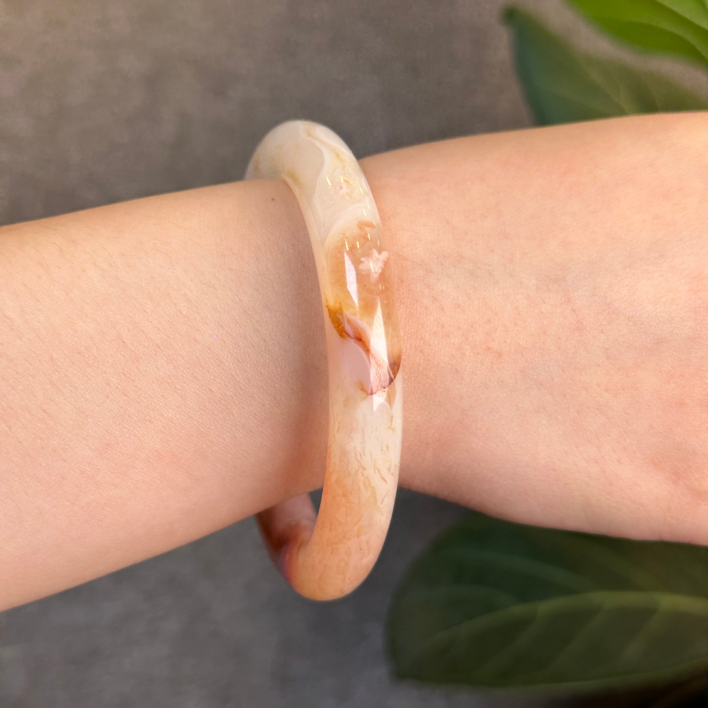 Floral Agate Bangle Chopstick Style Size 56 mm