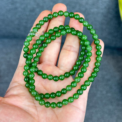 Natural Nephrite Jade High Quality Triple Wrap (108 Bead) Bracelet Size 6 mm