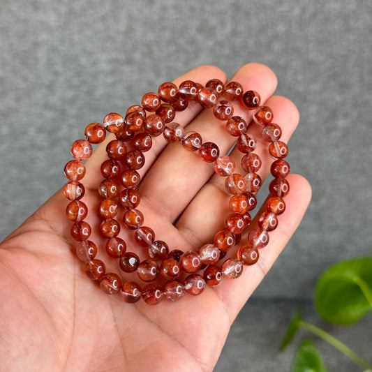 Natural Fire Quartz Triple Wrap Bracelet Size 7.3 mm