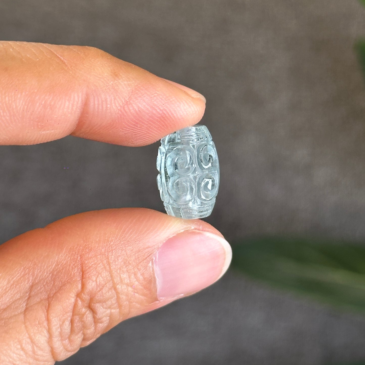 Aquamarine Beryl Carved Lu Thong Bead Size 10.5 mm