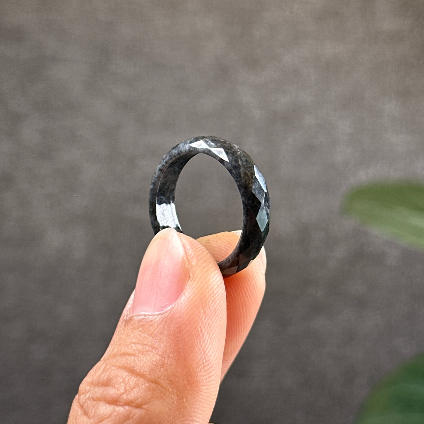 Black Jadeite Jade Faceted Ring Size 1.6