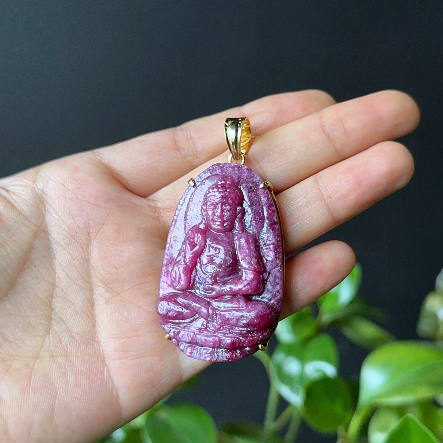 Adida Buddha Ruby Pendant in 10 Gold Setting with Gem Review Certificate