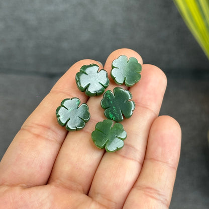 Natural Nephrite Jade 4 Leaf Clover Charm