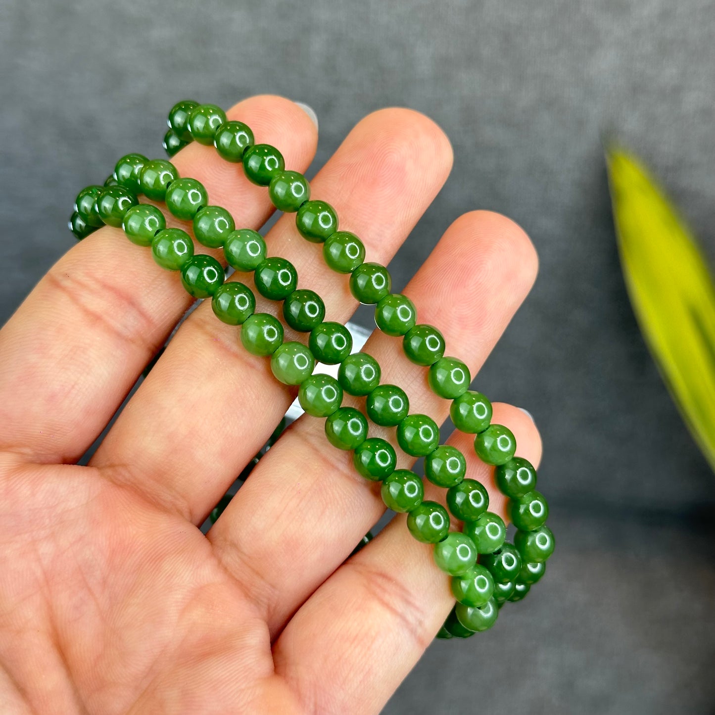 Natural Nephrite Jade High Quality Triple Wrap (108 Bead) Bracelet Size 6 mm
