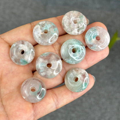 Natural Pastel Green Floral Agate Dong Dieu Donut Charm