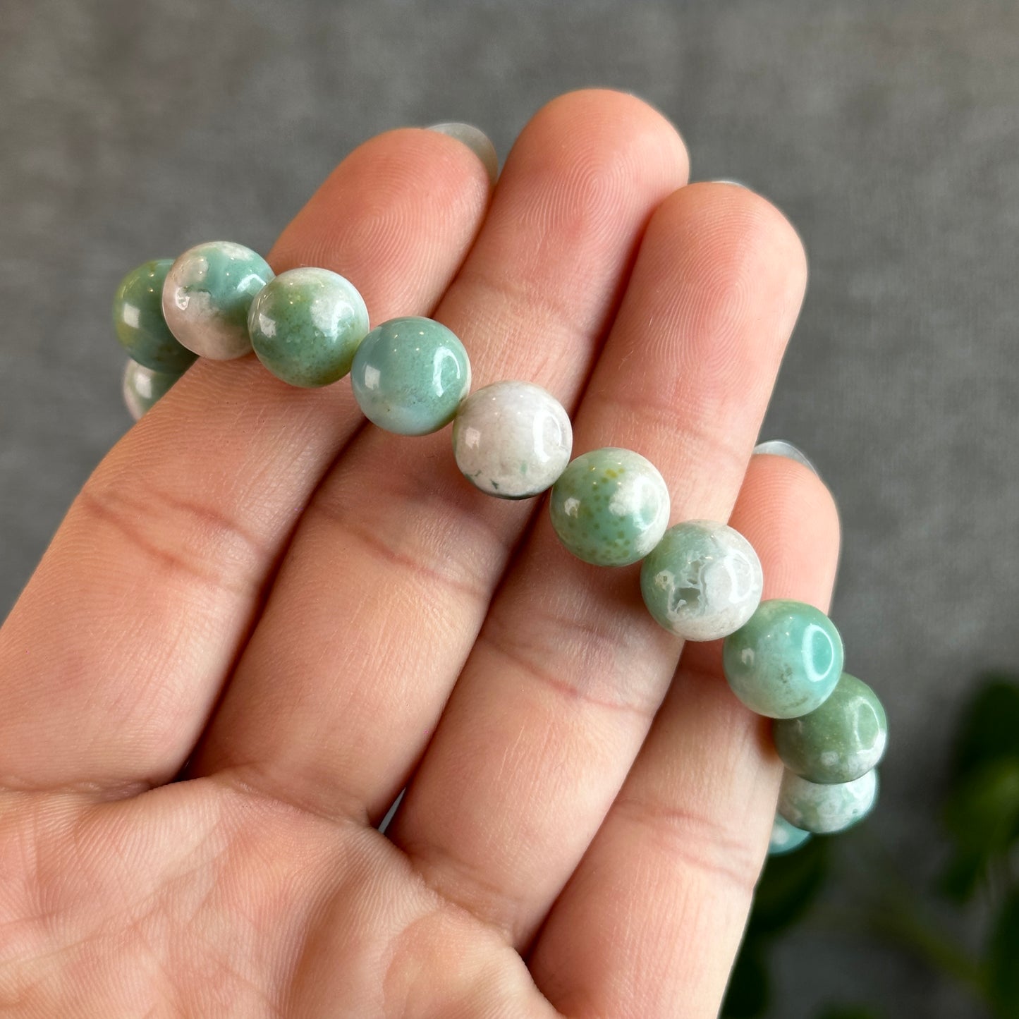 Tiffany Green Natural Floral Agate Bracelet Size 10 mm