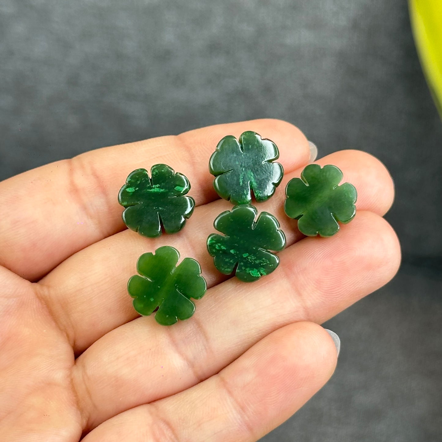 Natural Nephrite Jade 4 Leaf Clover Charm