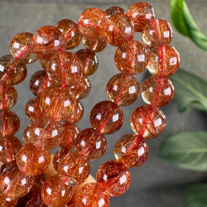 Red Brown Rutilated Quartz Triple Wrap Bracelet Size 6.5 m