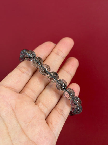 Natural Black Rutilated Quartz Bracelet Size 10 mm