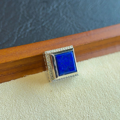 Natural Lapis Lazuli Square Charm in Gold Platted Silver Plated Setting