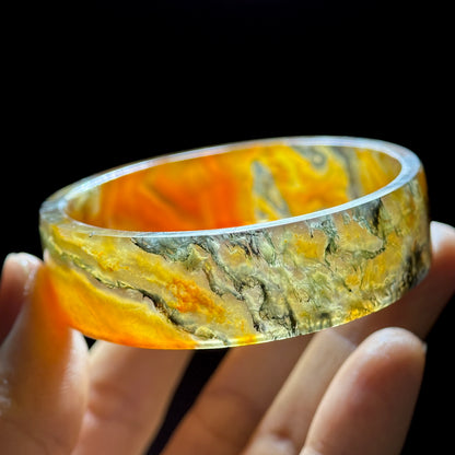Natural Moss Agate VIP Bangle Square Style Size 52 mm