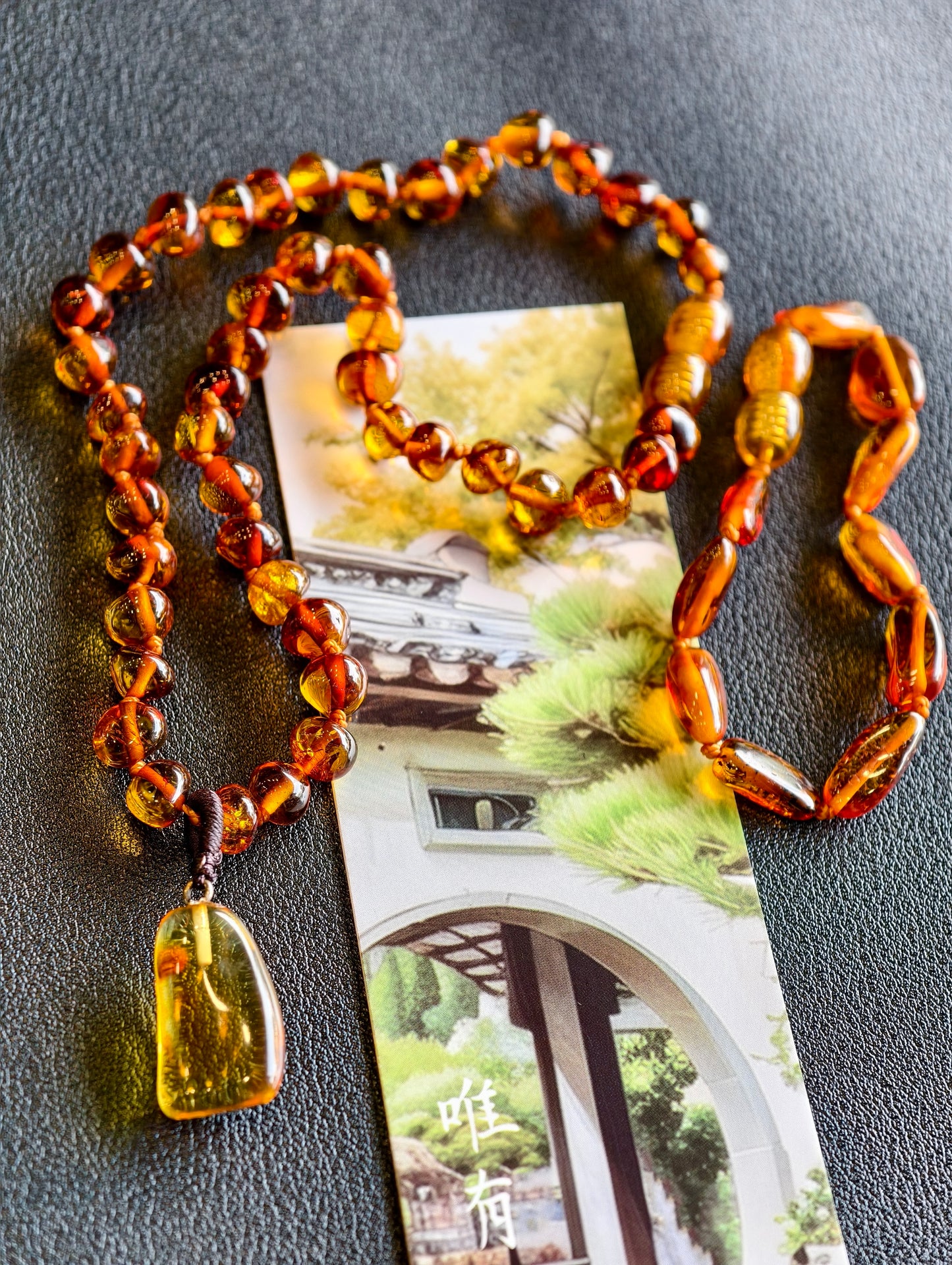 Natural Amber Necklace and Bracelet with Pendant for Kids
