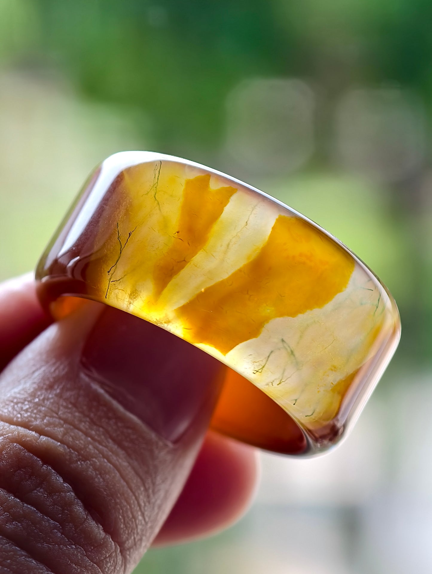 Natural Orange  Moss Agate Ring Square Style Size 2.35