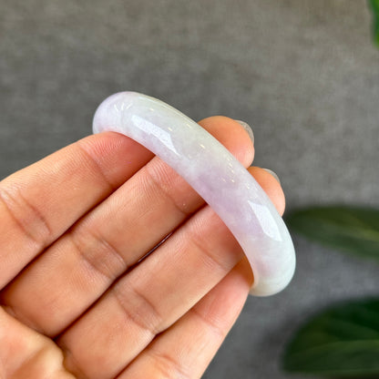 Lavendar with Two Orange Dots Jadeite Jade Oval Leaf Style Bangle Size 50-51 mm Certificate 646759