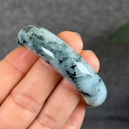 Natural Water Green Floral Pattern Jadeite Jade Bangle Leaf Sytle Size 50 mm Certificate 287437
