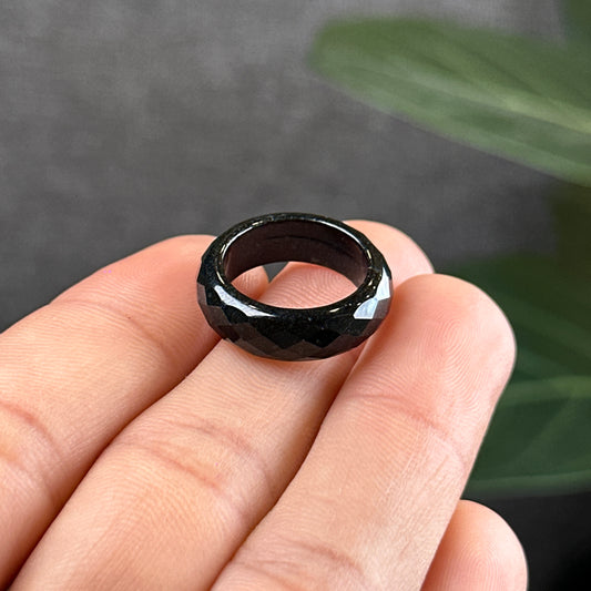 Black Jadeite Jade Faceted Ring Size 1.7