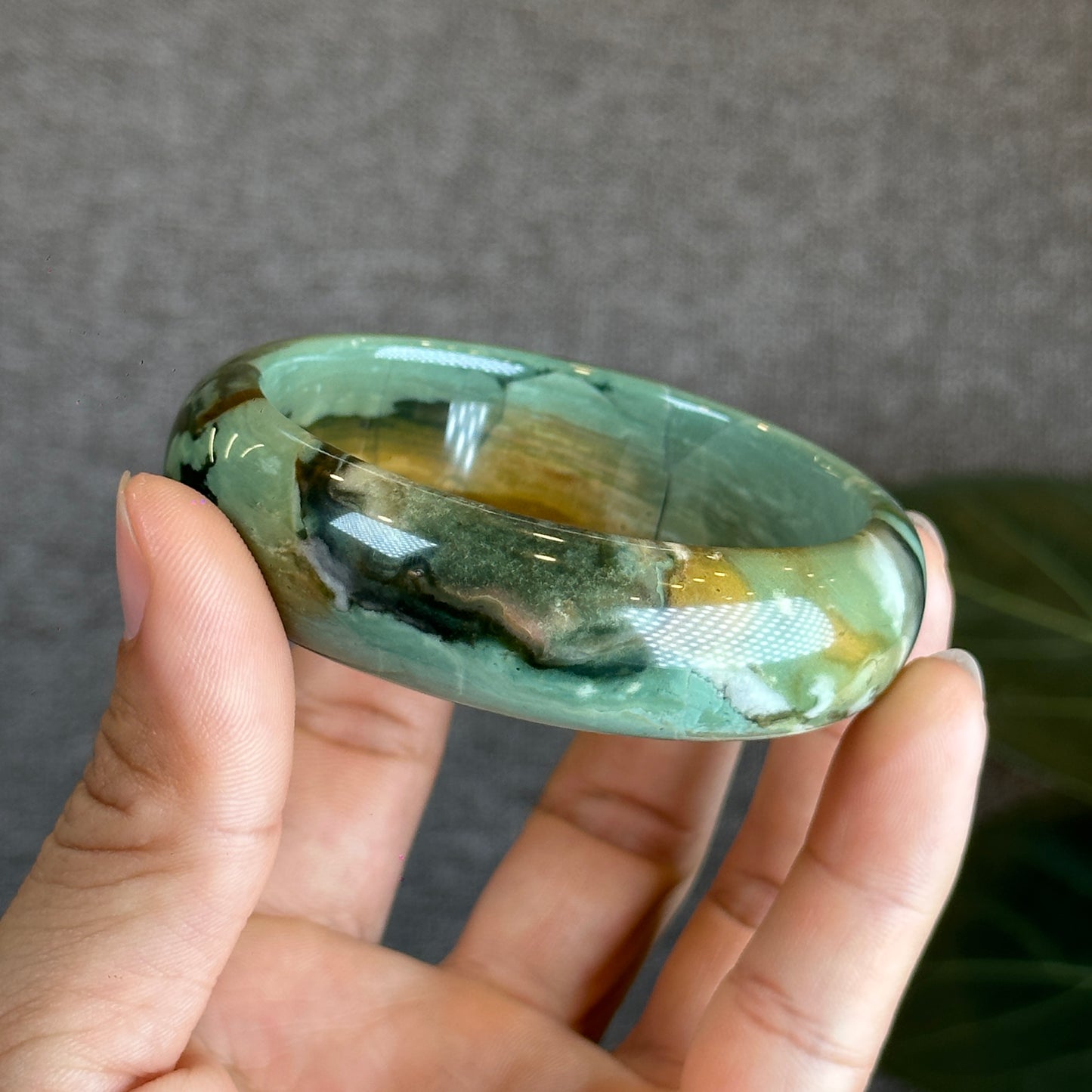 Colourful Chalcedony Bangle Leaf Style Size 57.9 mm