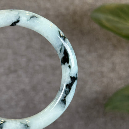 Water Green Floral Pattern Jadeite Jade Bangle Chopstick Sytle Size 53.4 mm