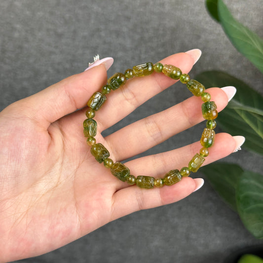 Bi Colour Green-Yellow Tourmaline Pixiu Bracelet Size 6.8 mm