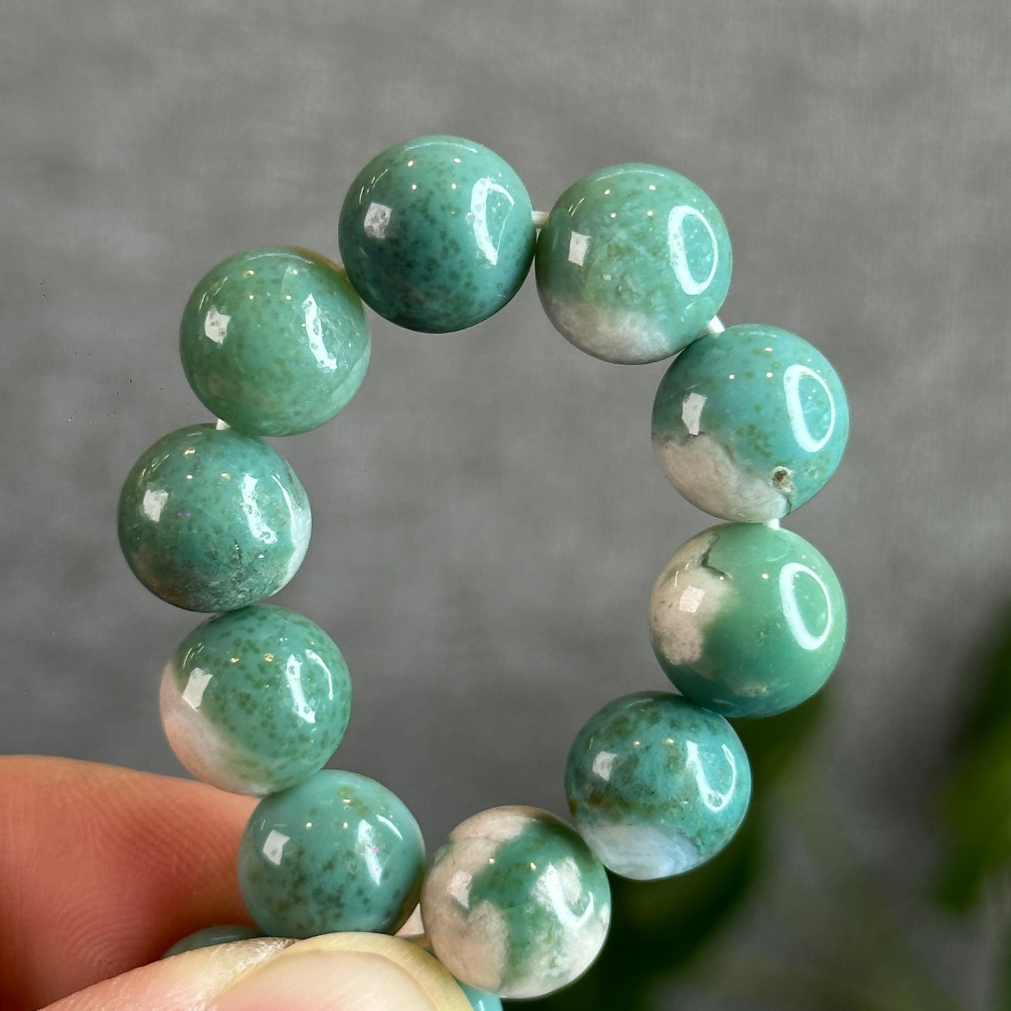Tiffany Green Natural Floral Agate Bracelet Size 10 mm