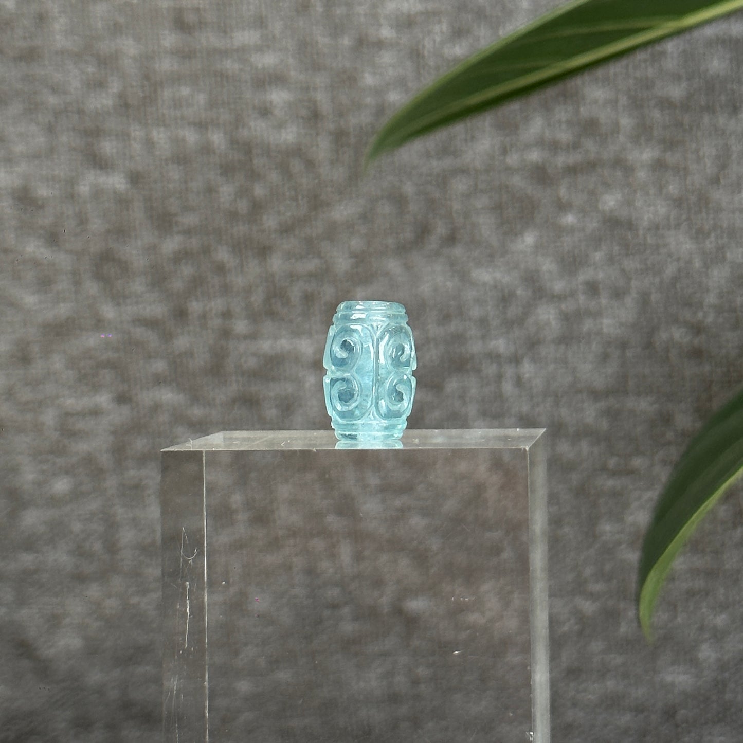 Aquamarine Beryl Carved Lu Thong Bead Size 10.5 mm