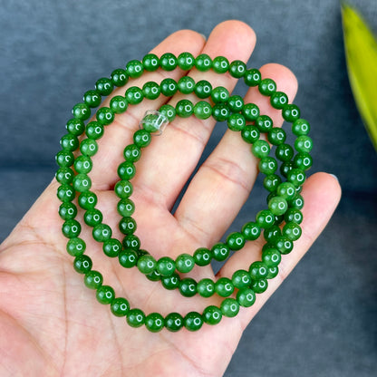 Natural Nephrite Jade High Quality Triple Wrap (108 Bead) Bracelet Size 6 mm