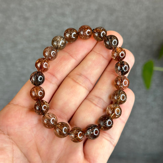 Natural Smokey Rutilated Quartz Bracelet Size 9.8 mm