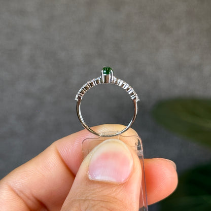 Imperial Green Natural Jadeite Jade Ring in 18 K White Gold Setting with White Sapphire Size 1.7