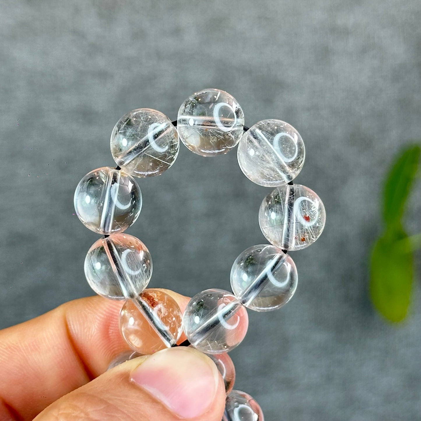 Natural Platinum Rutilated Quartz Bracelet Size 10.5 mm