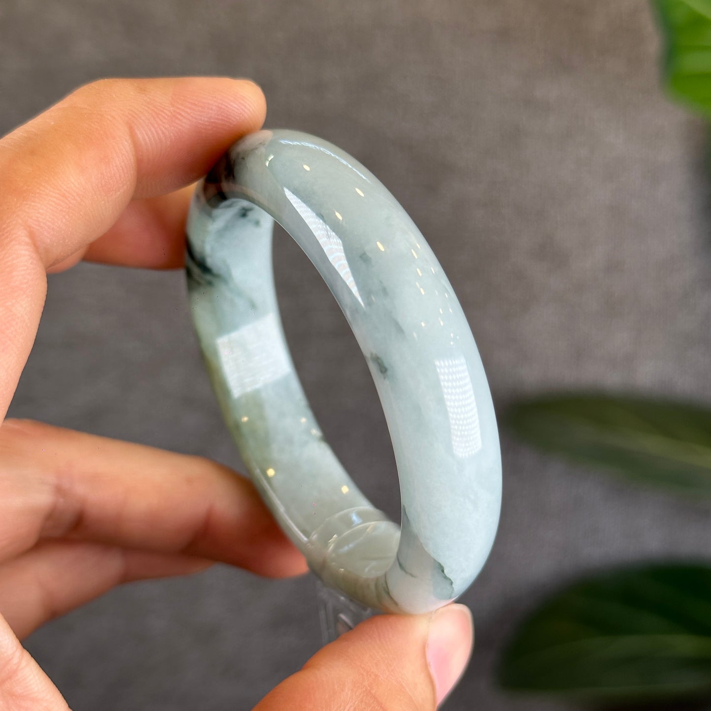 Water Green Floral Pattern Jadeite Jade Bangle Leaf Sytle Size 53 mm Certificate 442289